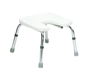 Aluminiowy taboret prysznicowy z wycięciem w kształcie "U" ułatwiającym mycie miejsc intymnych