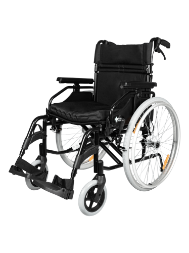 Składany wózek aluminiowy na podwójnym krzyżaku z kołami anntywywrotnymi oraz pasem biodrowym i poduszką piankową w zestawie RF-3 Cruiser Acti (1).png