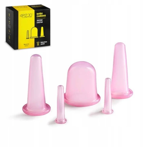 Zestaw 5 chińskich silikonowych baniek do masażu twarzy FACE+ 4FIZJO, w różnych rozmiarach, pobudzających krążenie krwi, poprawiaj (1).webp