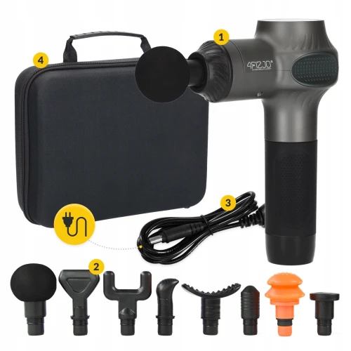 Pistolet do masażu Massage Gun ACTIVE 4FIZJO z 8 wymiennymi końcówkami, ładowarką i wygodna walizką, dzięki regulowanej cz ( (10).webp