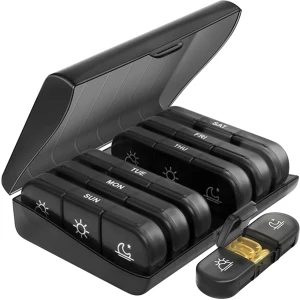 Organizer na leki 7 dni / 3 pory dnia, kasetka na tabletki z podziałem na rano, południe i wieczór, kompaktowy pojemnik z oznaczeniem dni tygodnia (Ruhhy)