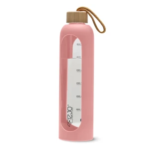 Szklana butelka na wodę 1 L 4FIZJO – bidon BPA free z etui silikonowym, wyjątkowo szczelny, do ćwiczeń, pracy i codziennego nawodnienia (RÓŻOWA)