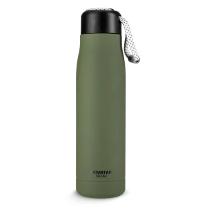 Butelka termiczna 540 ml Mountain Goat – stalowy termos na wodę z paskiem, szczelny bidon utrzymujący temperaturę do 24h, idealny na trening, podróż i codzienne użytkowanie (ZIELONA)