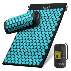 Mata rehabilitacyjna do akupresury z poduszką Acupressure Mat, niwelująca zmęczenie i dolegliwości bólowe, wspomagająca relaksację 68x42 cm (CZARNO-NIEBIESKA)