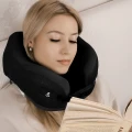 Czarna poduszka podróżna z paskiem, turystyczna, rogal na szyję, do samochodu, samolotu MEDI SLEEP.6.webp